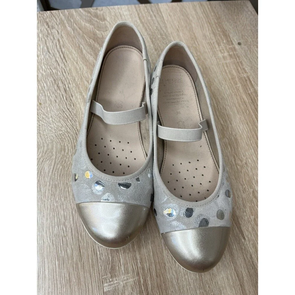 Geox Respira Jplie Big Girls Youth Shoes Beige Eu 35 Us 3.5 Mary Jane